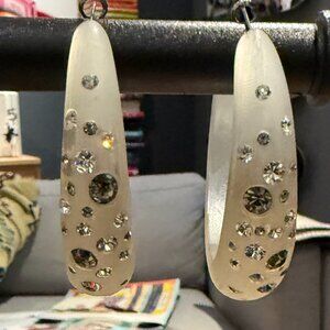 Carved Lucite & Swarovski Crystal Earrings